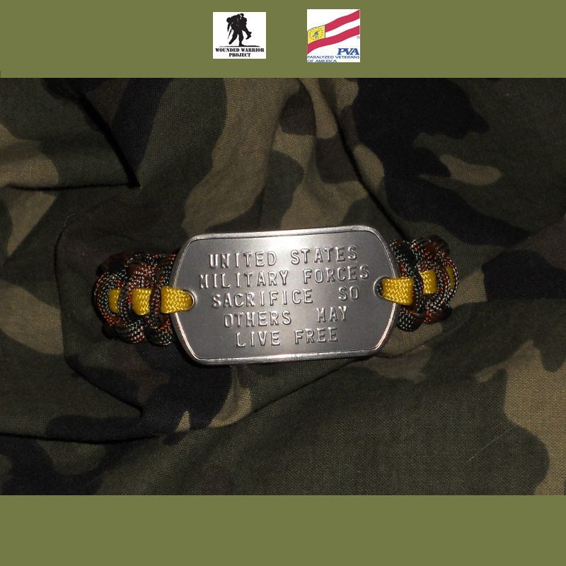 Charity Support the Troops Paracord Dog Tag Bracelet