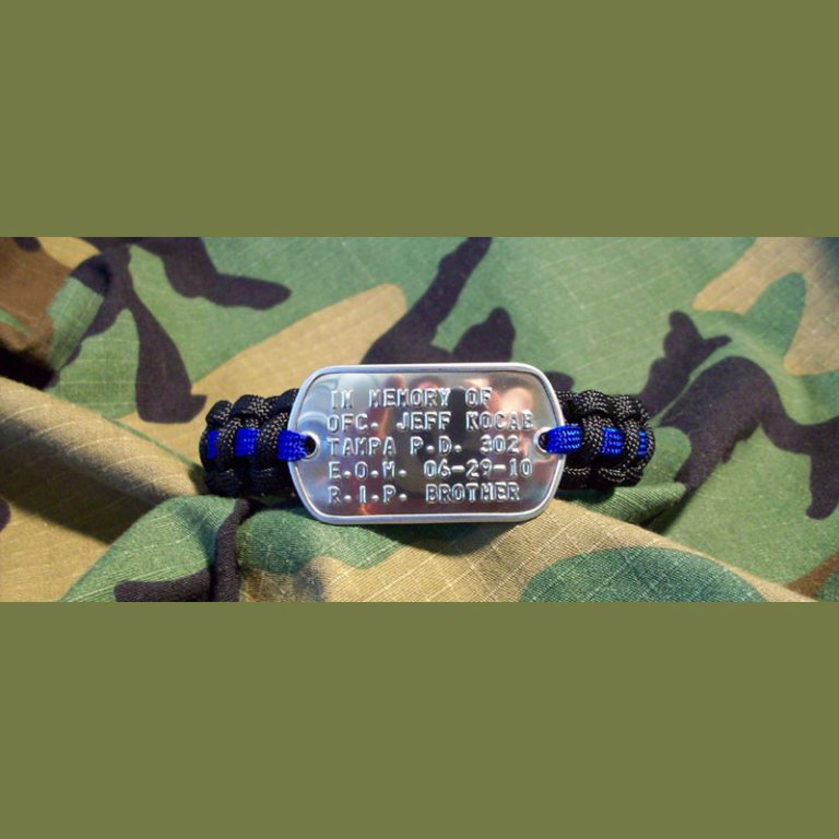 Thin Blue Line Elite Custom Text Military Dog Tag Paracord Bracelet